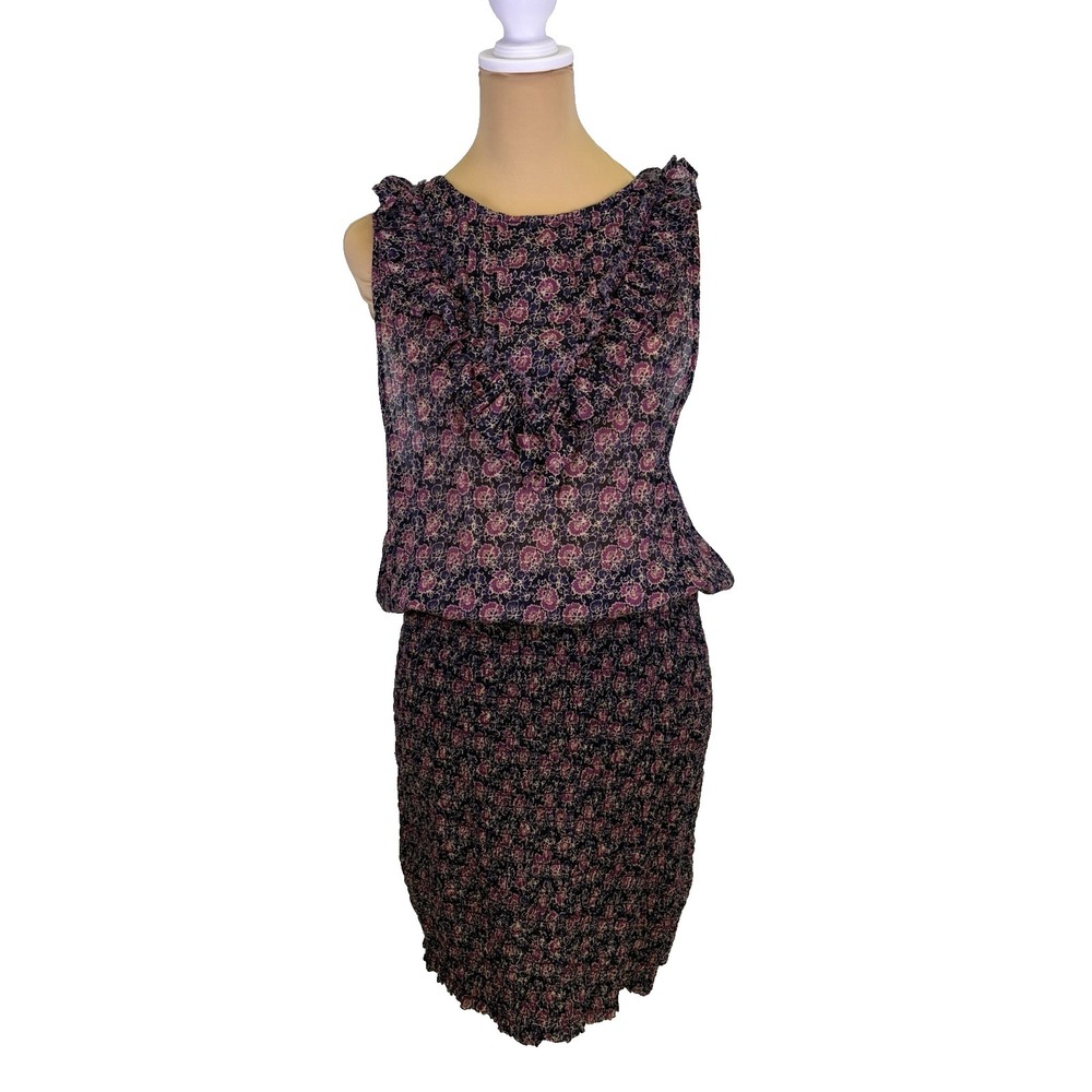 Free People I'm Your Favorite Mini Dress Size L Plum Floral Smocked Blouson